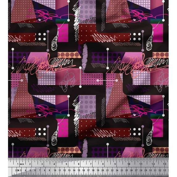 Soimoi Georgette Viscose Fabric Patchwork Color Block Print Fabric by the Yard 42 Inch Wide