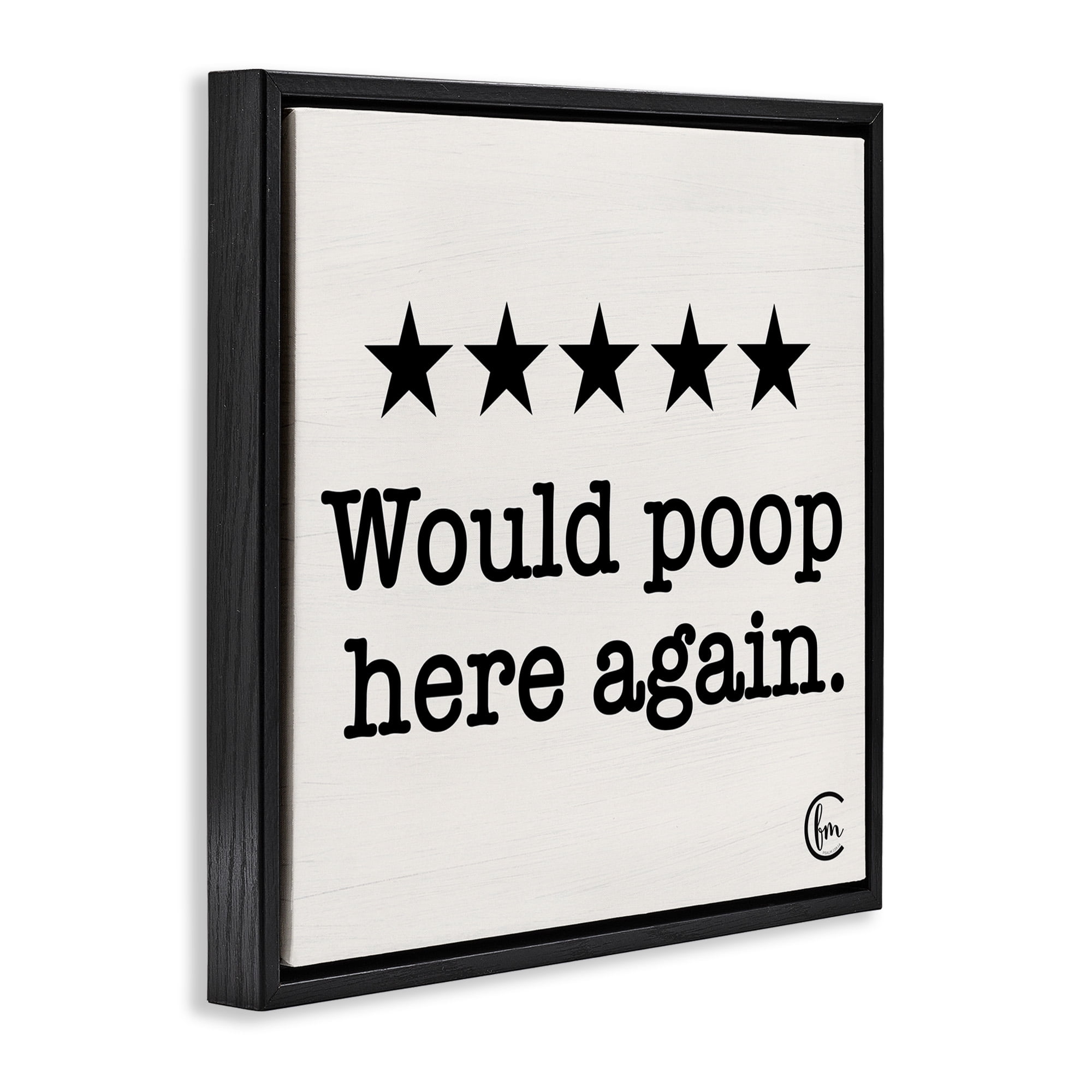 Stupell Industries Bathroom Rating Five Stars Typography Painting Black Floater Framed Canvas Art Print Wall Art, 25 x 25