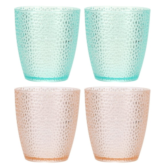 Uxcell Clear Plastic Reusable Drinking Glasses, 6.8oz Hobnail Drinking Glasses Set Plastic Water Cup Unbreakable Stackable for Beer Cocktail Water Juice Whiskey(Pink/Blue, 4Pcs)