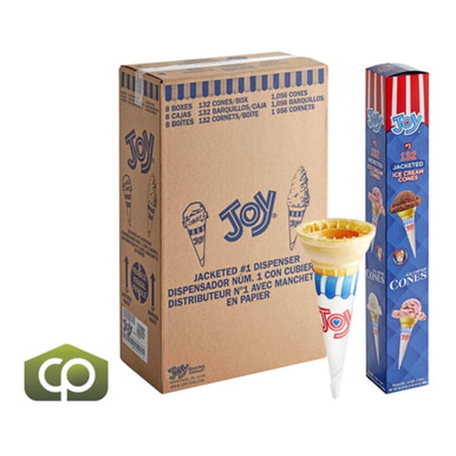 JOY #1 Pointed Bottom Jacketed Cake Cone, Professional Sanitary Paper-Wrapped Wafer, Dispenser Pack, 1056/Case