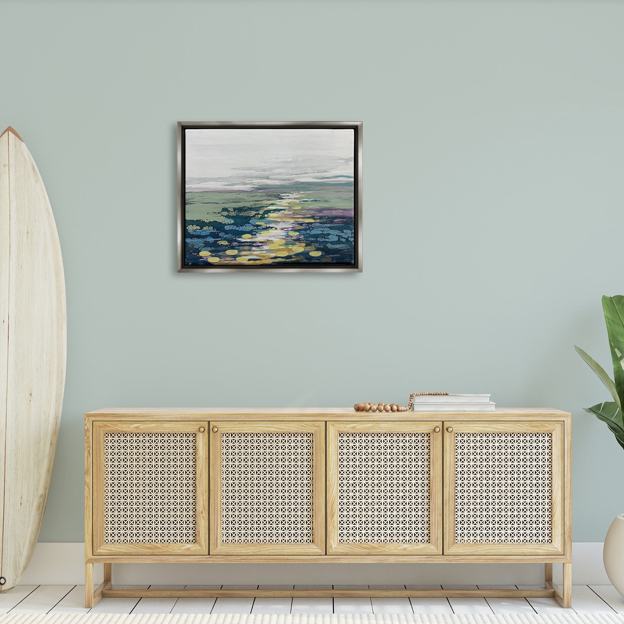 Stupell Industries Vivid Sea Water Ocean Surface Ripples Collage Painting Luster Gray Floating Framed Canvas Print Wall Art, Design by Stacy Gresell