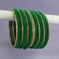 thumbnail image 2 of Efulgenz Indian Bangle Set Rhinestone CZ Crystal Velvet Bracelet Bangle Jewellery for Women (20 Pcs), Size-2.4, Green, 2 of 6