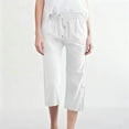 thumbnail image 5 of Petite Capris for Women with Pockets Below Knee Summer Casual Cotton Linen Pants Straight Leg Vacation Beach Crop Pant with Pockets White S, 5 of 7