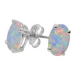 thumbnail image 2 of 2 Ct Oval Cut Lab Created Fire Opal Solitaire Stud Earrings 925 Silver Gold Plated, 2 of 2