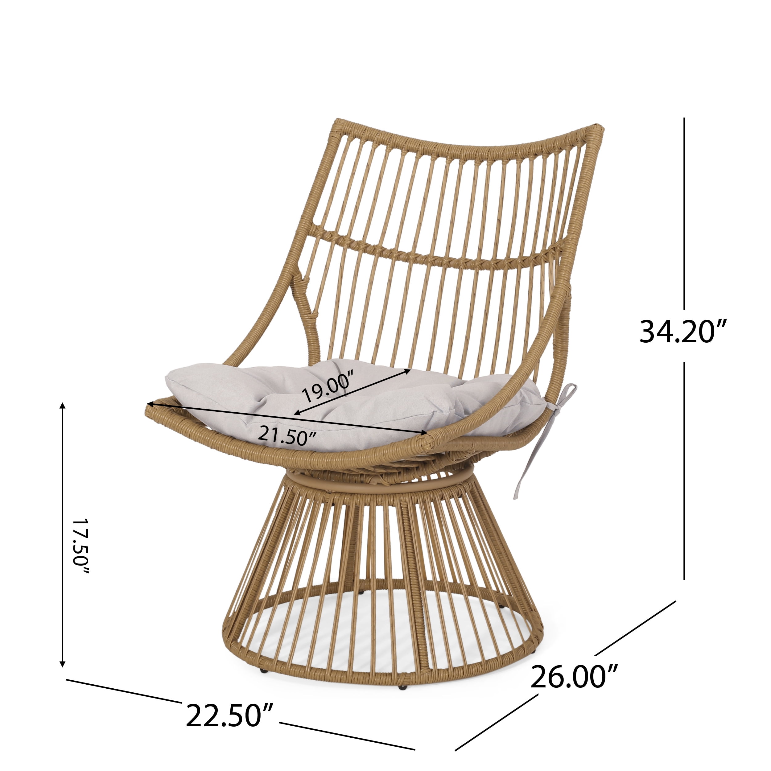 Jabe Wicker Outdoor High Back Lounge Chairs, Set of 2, Light Brown and Beige
