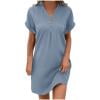 Titcea Casual Dresses for Women Knee Length Solid Color Button Down V Neck Short Sleeve Midi Dresses with Pockets on