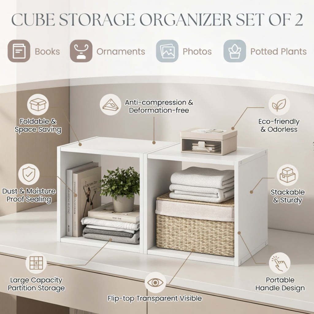 Resenkos Cube Storage Organizer Set of 2-White