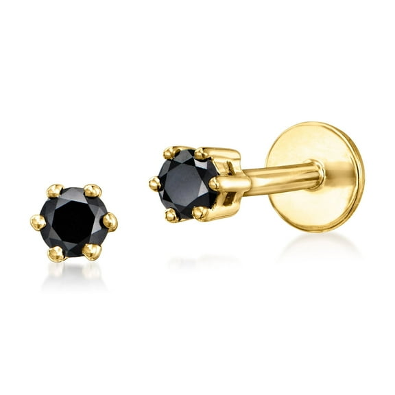 Pure Collection by Ross-Simons 0.10 ct. t.w. Black Diamond Flat-Back Stud Earrings in 14kt Yellow Gold, Women's, Adult