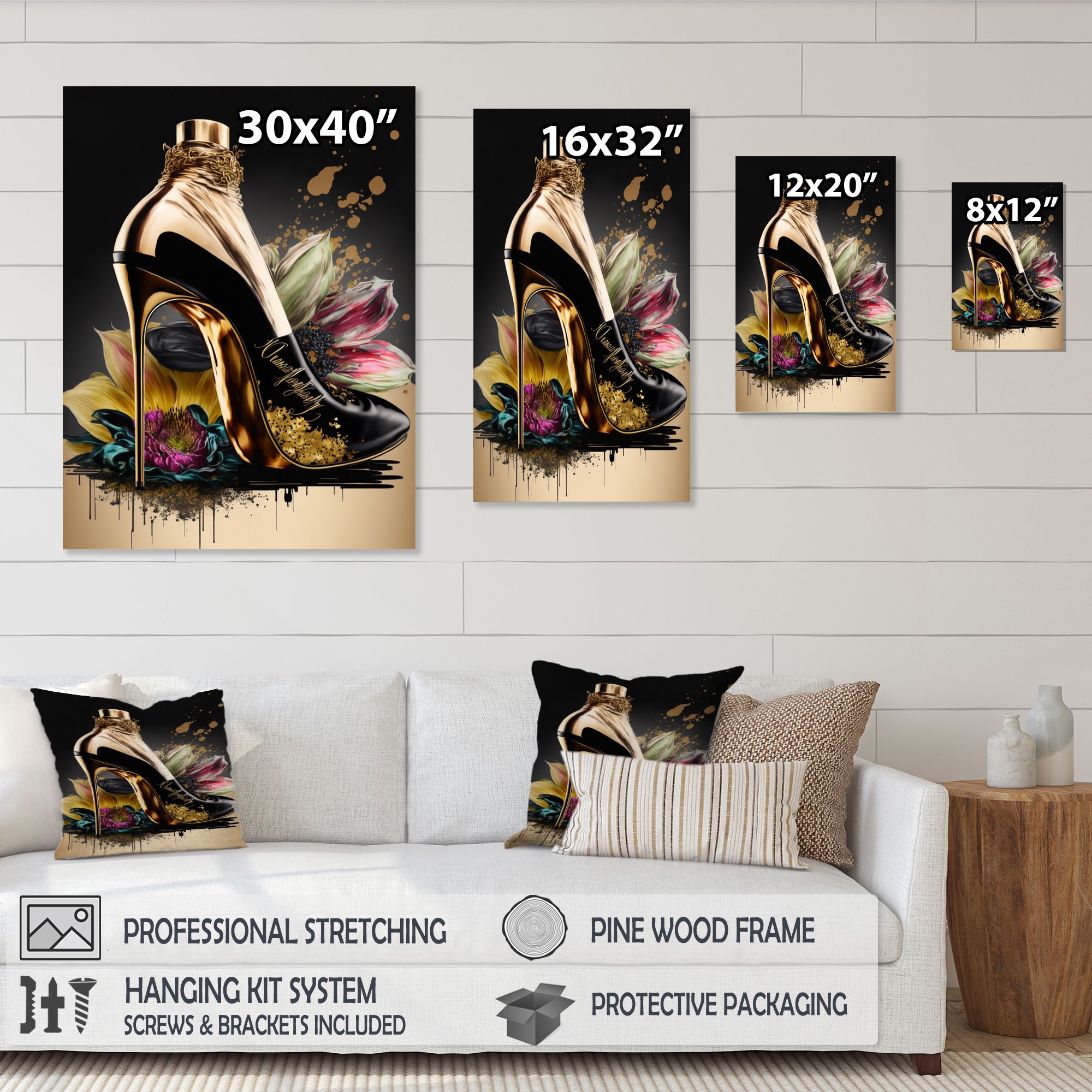 Designart Gold Champagne Heel III Canvas Wall Art