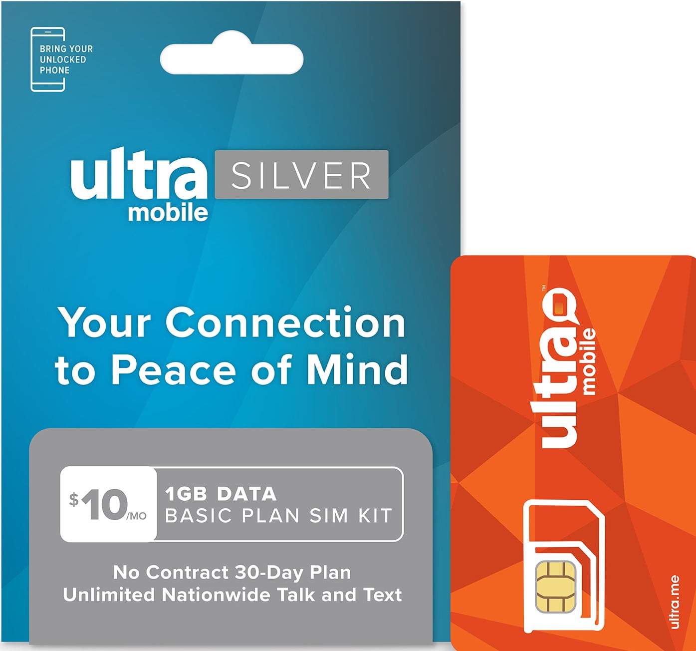 Ultra Mobile Silver $10 Basic Plan 30-Day Prepaid SIM Kit with 1GB of Data + Unlimited Nationwide Talk and Text - Designed for Seniors Ages 65+