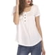 thumbnail image 3 of Mujer Cuello Redondo Top Botón Trim Plisado Busto Manga Corta Tipo Suelto Camiseta Casual Blanco M, 3 of 6
