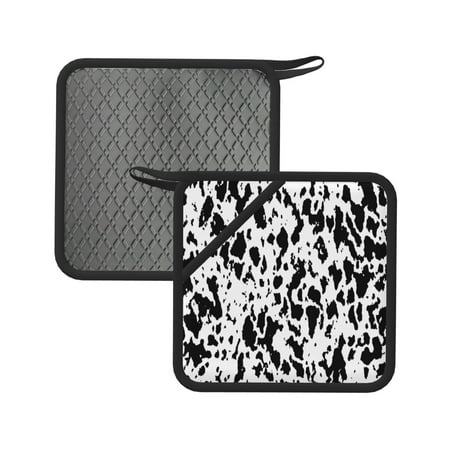 

2pcs Silicone Anti-Hot Hot Pads Oven Mitts Heat Resistant Pot Holders With Pockets Non Slip Oven Glove Potholder For Kitchen Cooking Bbq Baking 7.1in Black-White Cowhide