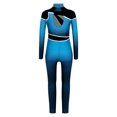 thumbnail image 4 of TiaoBug Girls Full Body Unitard Long Sleeve Gymnastics Leotard Rhinestones Patchwork Ballet Dance Costume Light Blue 12, 4 of 5