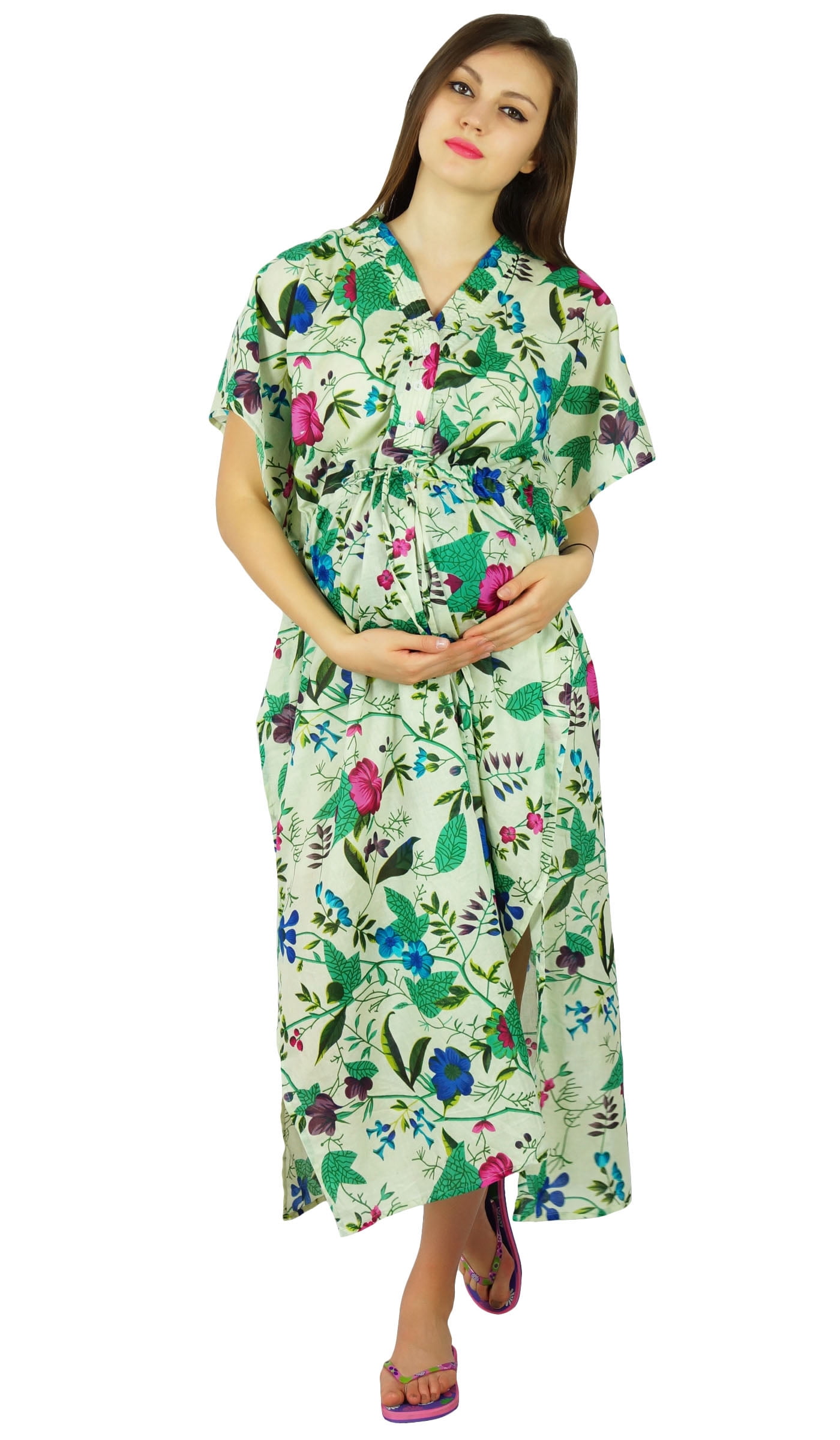 Bimba Nursing Baumwoll-Kaftan Mit Vorderknöpfen – Bequemer Nachtkaftan Für Schwangere & Stillzeit, Ideales Baby Shower Geschenk