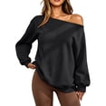 thumbnail image 3 of TARIENDY Womens Sweatshirts Loose Fit Casual Long Sleeve Fall Shirts Fashion Off the Shoulder Pullover Tops Fleece Lined Solid Color Outfits Black M, 3 of 9