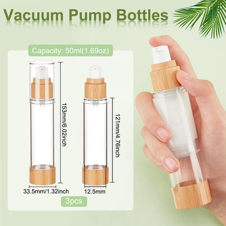 3 pc 3PCS 50ml/1.7oz Empty Plastic Vacuum Pump Bottles Airless Vacuum Pump Press Bottles Lotion Dispenser with Bamboo Lid Bottom for Travel Makeup Cream Essential Oils Liquid