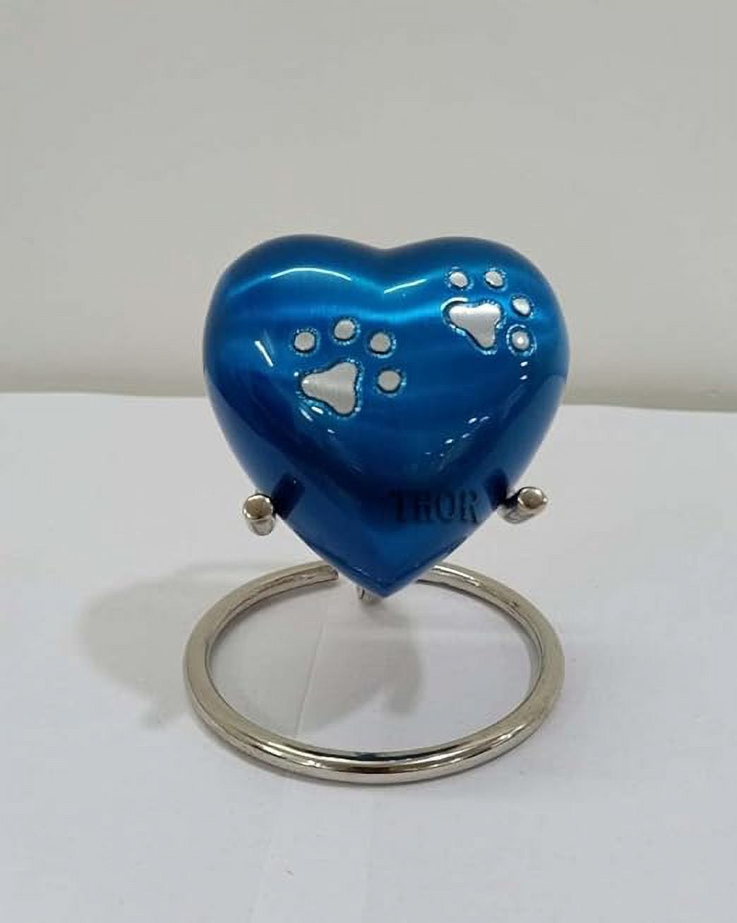 Small Sky Blue Heart Pocket Urn, Memorial Ashes Keepsake pet Mini Urn, Palm Stone, Love Token Cremation Urn for Human Ashes - Small Urn