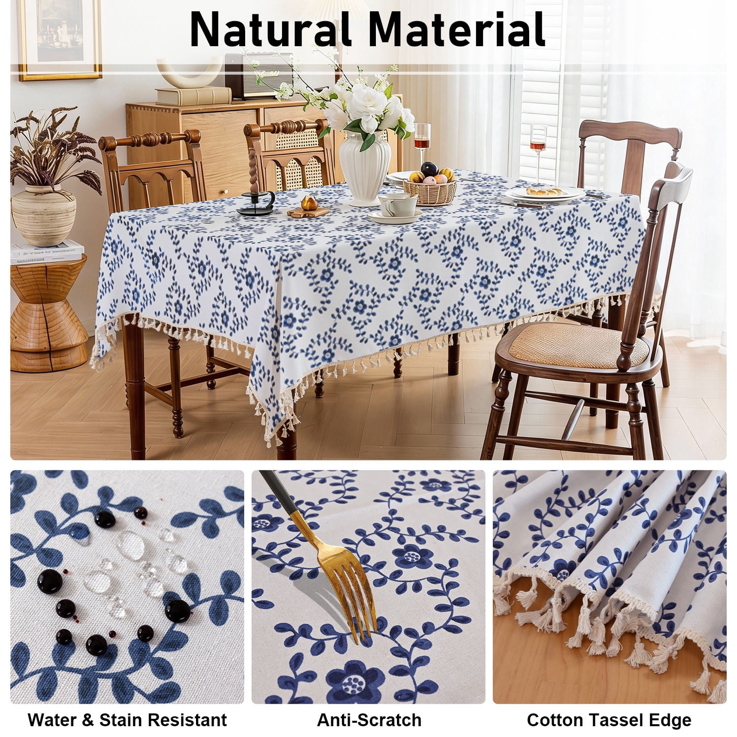 Soulgenix 55"*70" Tablecloth, Waterproof Table Cloth for Rectangle Tables, Cotton Linen Dining Table Cover for Kitchen Dining,Party Weddings, 4-6 Seats