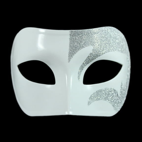 SeasonsTrading Mystic Silver Glitter & White Venetian Masquerade Mask