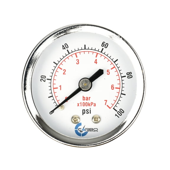 CARBO Instruments 2" Pressure Gauge, Chrome Plated Steel Case, Dry, 0-100 psi/kPa, Back Mount 1/4" NPT