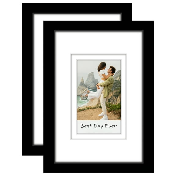 Americanflat 4x6 Picture Frame with Shatter-Resistant Glass with 2x3 Mat 2 Pack Instant Print Photos - Black