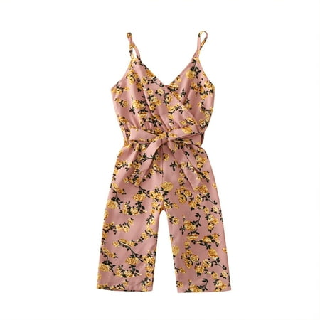 

Little Girl Onesies Girls Floral Romper Baby Printed Sleeveless Toddler Jumpsuit Suspender Child Girls Romper Jumpsuit