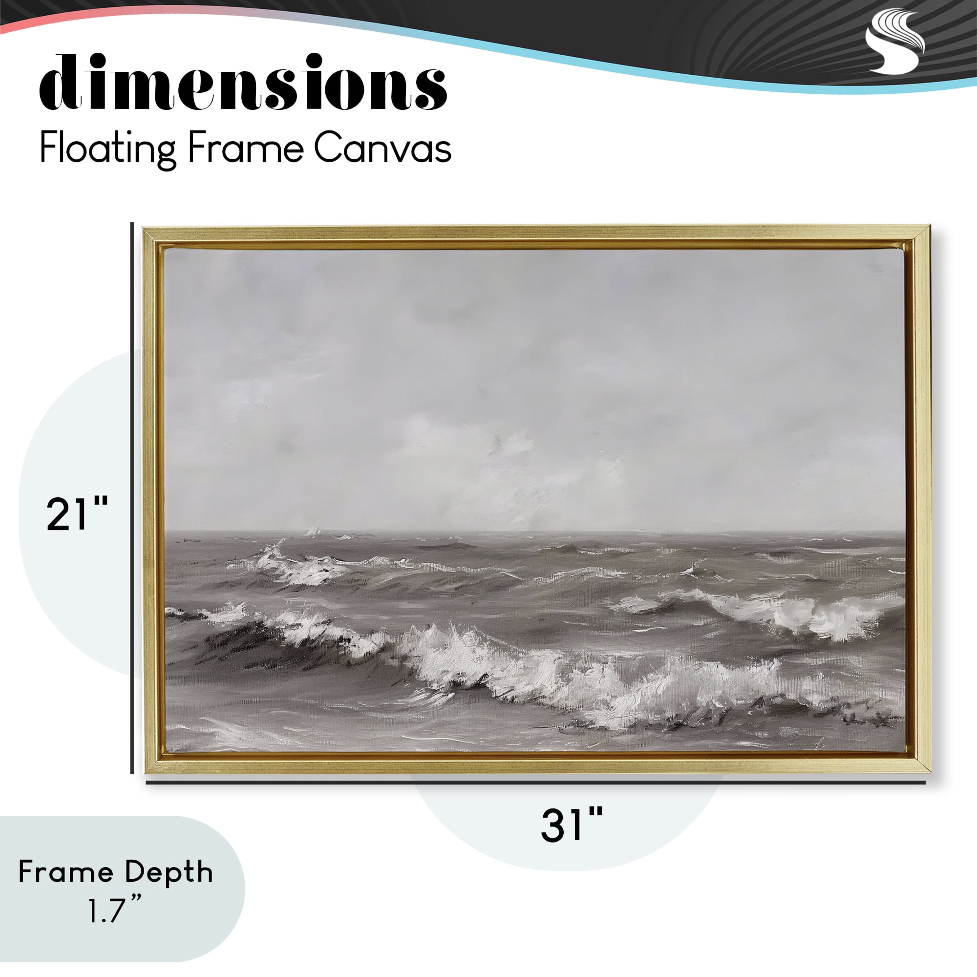 Stupell Industries Monochrome Sea Ripples Gold Framed Floater Canvas Wall Art, design by Jacky Ngan