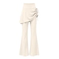 thumbnail image 5 of hotojiny Girl Flare Legging with Skirt Kids Cute Workout Yoga Pants Side Drawstring Bell Bottoms High Waisted Skirted Pant(White,14-15 Years), 5 of 9