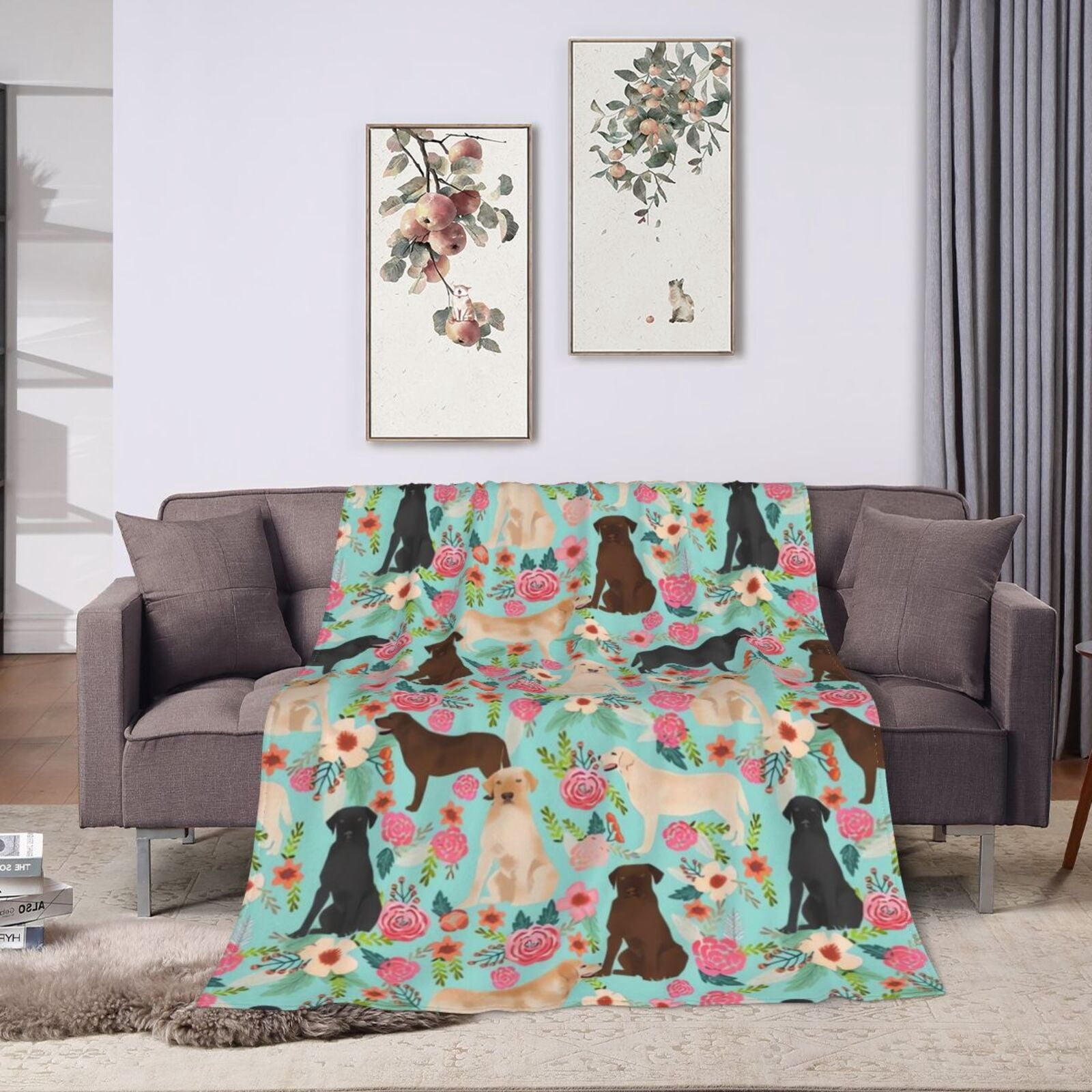 Wijzvio Abrador Retriever Dog Flower Floral Throw Blanket Soft Fuzzy Fleece Blanket For Couch Bed Living Room Decoration 50"X40"