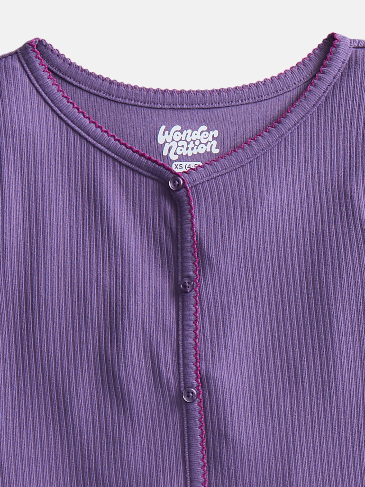 Wonder Nation Girls Ribbed Top and Pants Pajama Set with Scrunchie, 2 Piece, Sizes 4-18