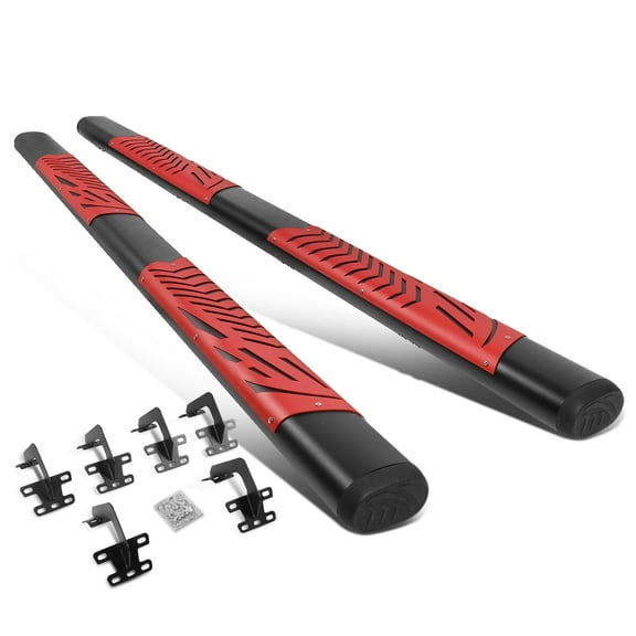 DNA Motoring 5" OD Side Step Nerf Bars Running Boards for 2019-2022 Ram 1500 Crew Cab, Black / Red