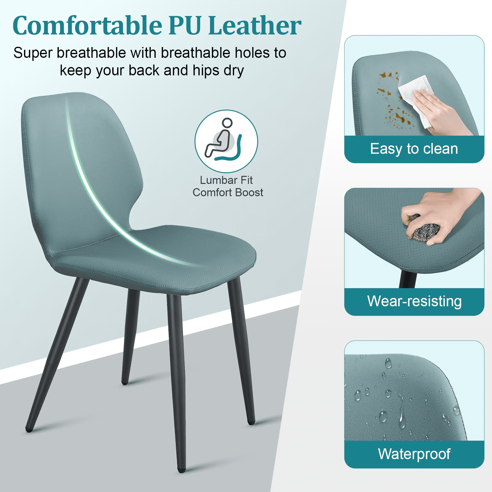 Leather Dining Chair with Metal Legs, Shell Shape Upholstered Chair Set of 4 for Kitchen, Restaurant, Living, Meeting Room, Green