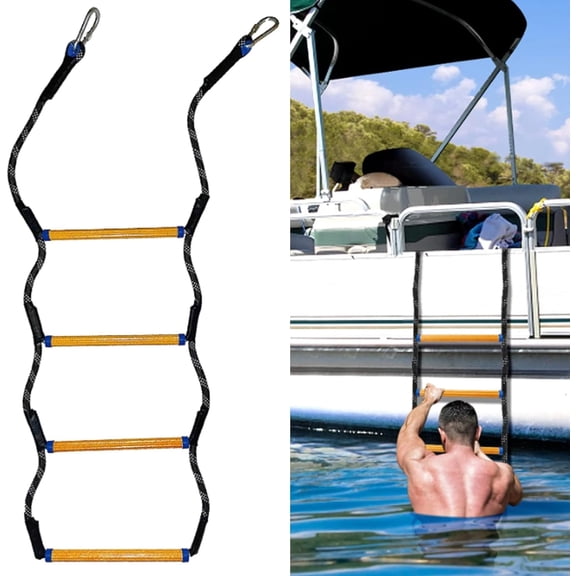 4 Steps Boat Ladder, Marine Rope Ladder, Fire Ladder, Climbing Aid for Hunting, Boat Rope Ladder, Folding Boat Rope Ladder for Boat, Removable Boat Rope Ladder for Dinghy, Kayak
