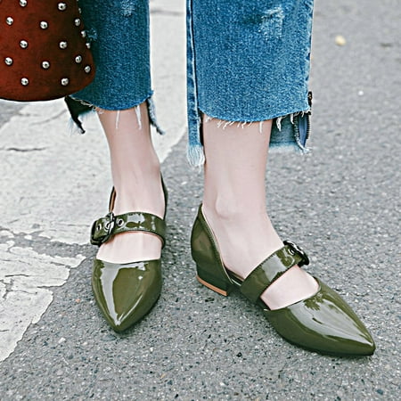 

Qepwscx Patent Leather Imitation Pigskin Low Heels Ladies Summer Sandals Size 35-43