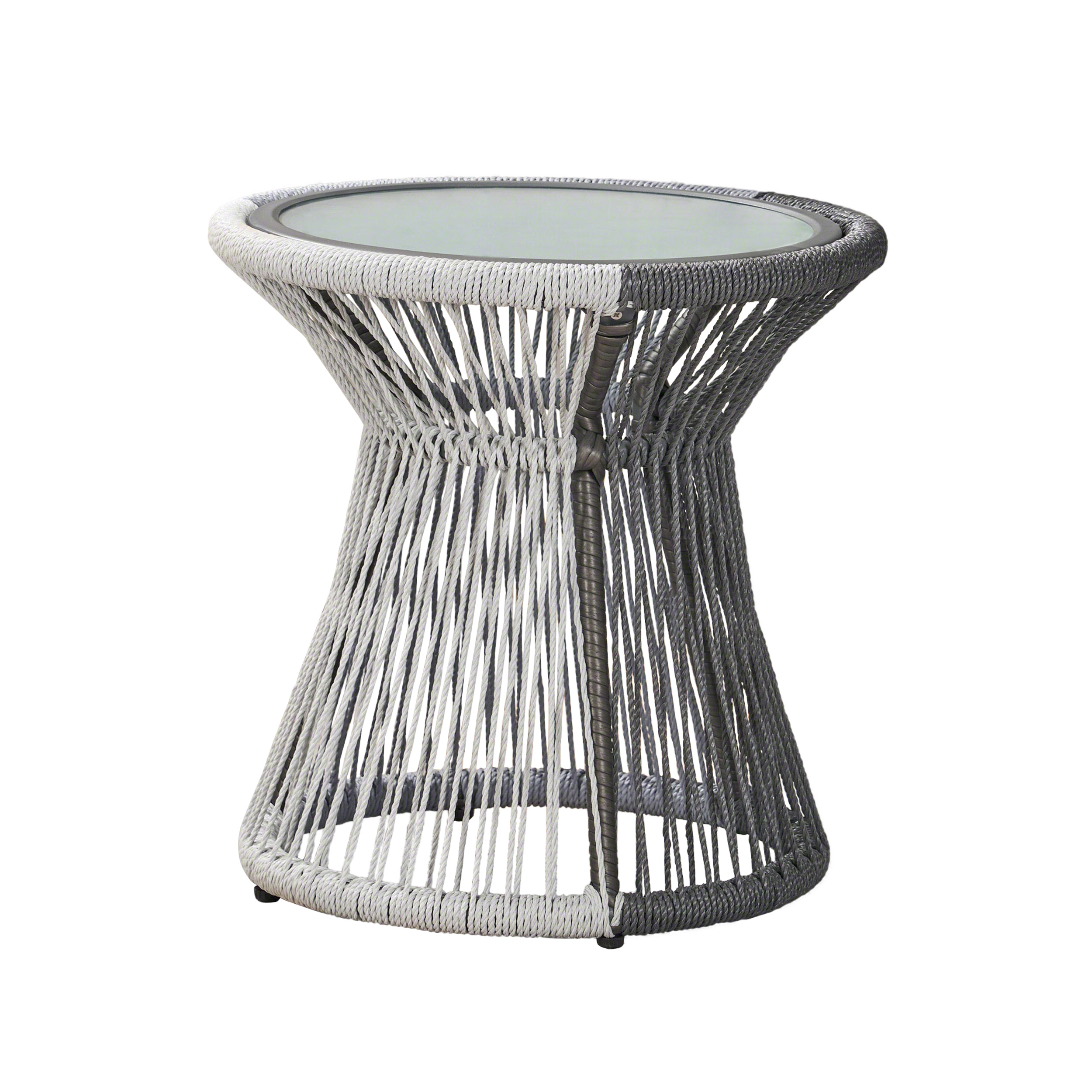 Elian Outdoor Rope Woven Side Table with Tempered Glass Top, Gray, White - image 5 of 5