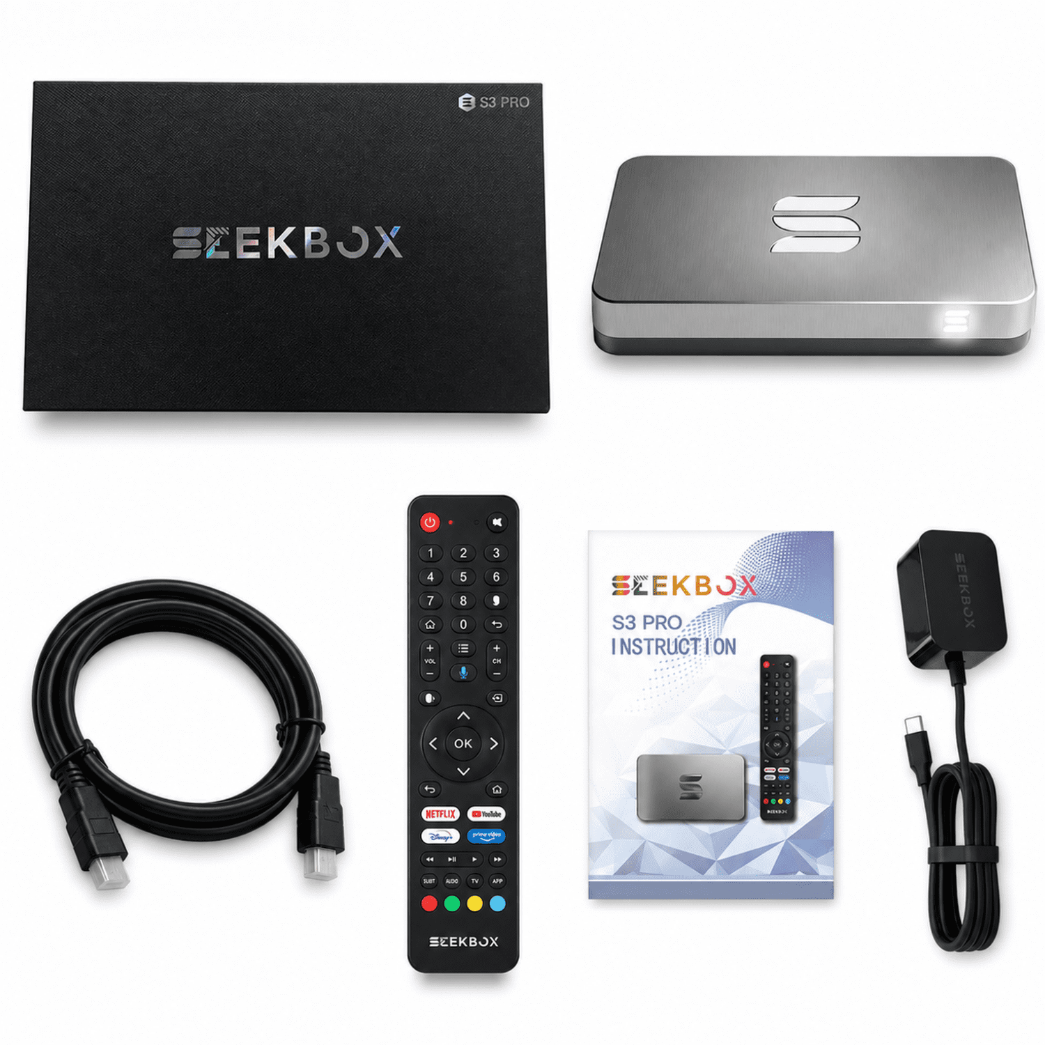 Seek Box - 2026 3 Pro, 4GB RAM 64GB ROM, Power Cord, HDMI Cable, User Manual and Remote Control