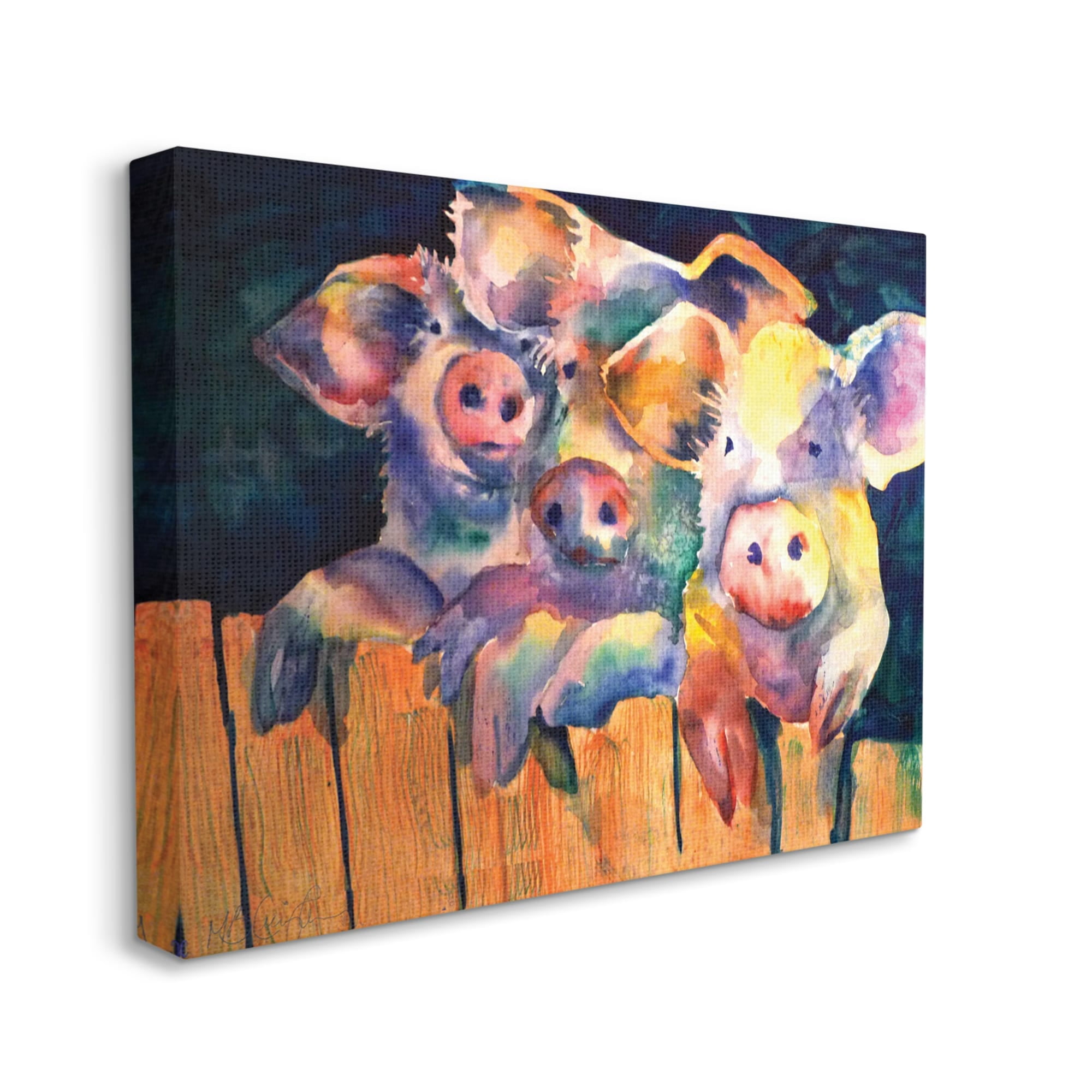 Stupell Industries Three Pigs Peeking Fence Vibrant Modern Design, 40 x 30, Design by MB Cunningham