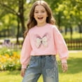 thumbnail image 6 of Peacolate 4Y-10Y Spring Fall T Shirt Sets Little&Big Girls Green Pullover Long Sleeve T Shirt and Embroider Butterfly Jeans Clothing Set for Kids,Pink,5-6Years, 6 of 6