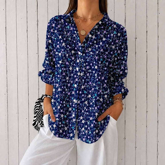 Women's Floral Print Long Sleeve Button Down Shirt Casual Blouse
