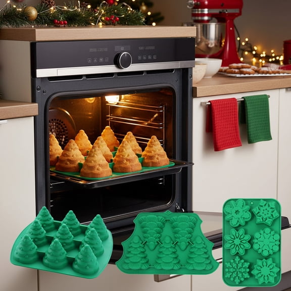 Christmas Tree Silicone Molds 3PCS for Soap Chocolate Candy Cake Cocoa Bath Ice Candle Food, 3D Xmas Themed Treat Baking & Freezing Tray BPA Free Food Grade Holiday Moulds