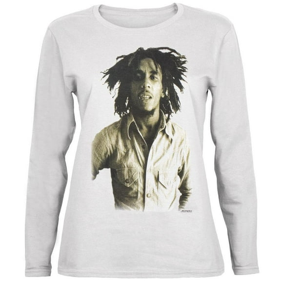 Bob Marley - Sepia Juniors White Long Sleeve T-Shirt - Medium