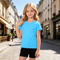 thumbnail image 2 of JIAYUE Girls Clothing Set Solid Color Crew Neck Short‑Sleeve T‑Shirt Casual Basic Tees 2 Piece Outfit For Daily Play,5-6 Years, 2 of 4