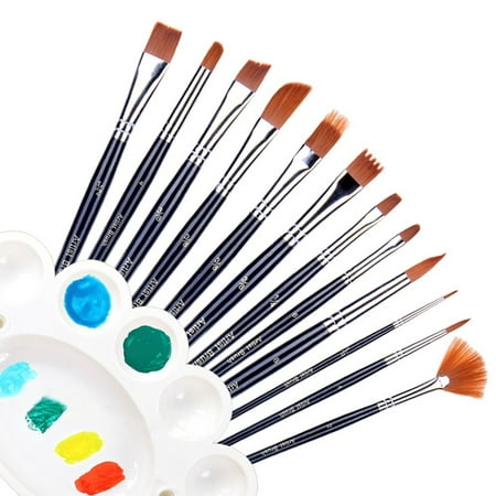 Ohuhu Oil Painting Brush 12pcs Nylon Hair Art Paint Brush Set for Watercolor, Acrylics, Oil Painting Supplies, BONUS A Color