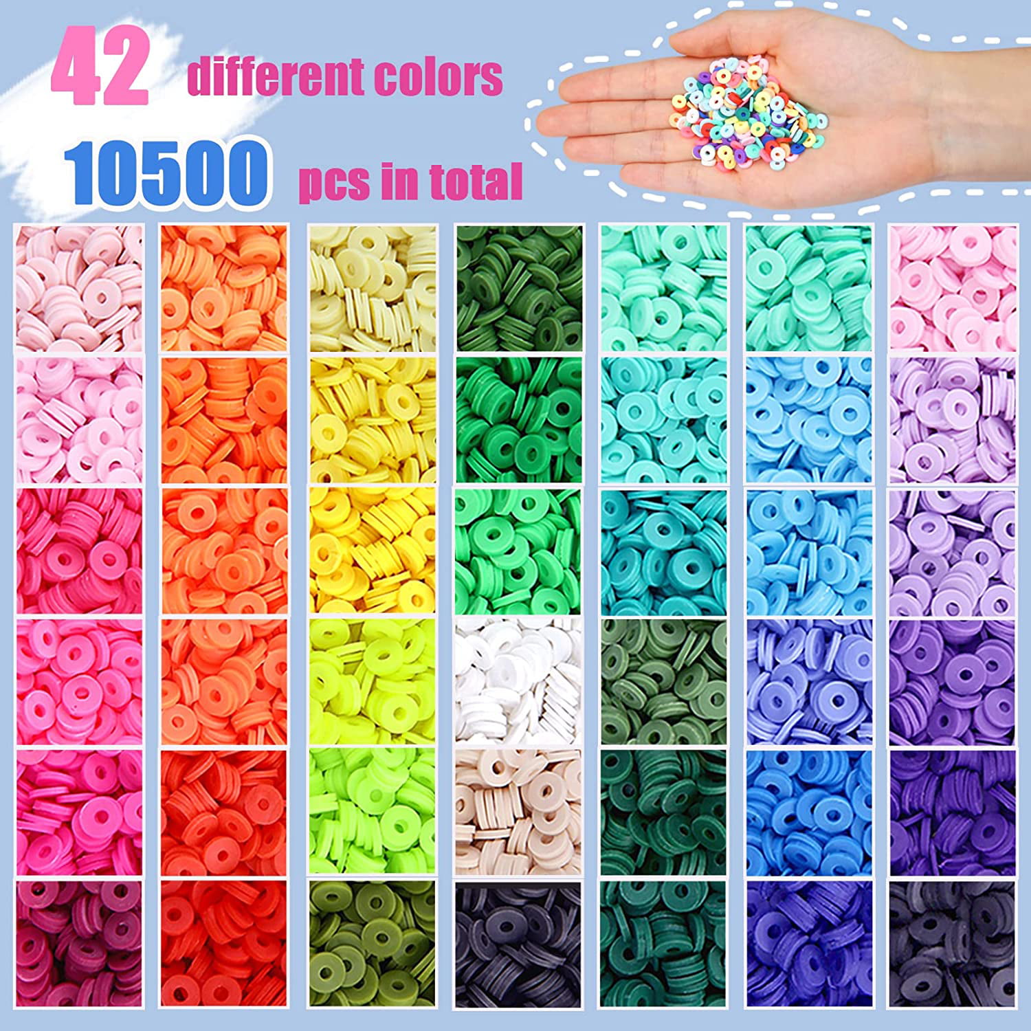 Piccassio 10500+ pcs Clay Beads - Heishi Beads for Jewelry Making Kit -  Polymer Clay Beads Bracelet Making Kit for Girls and Adults