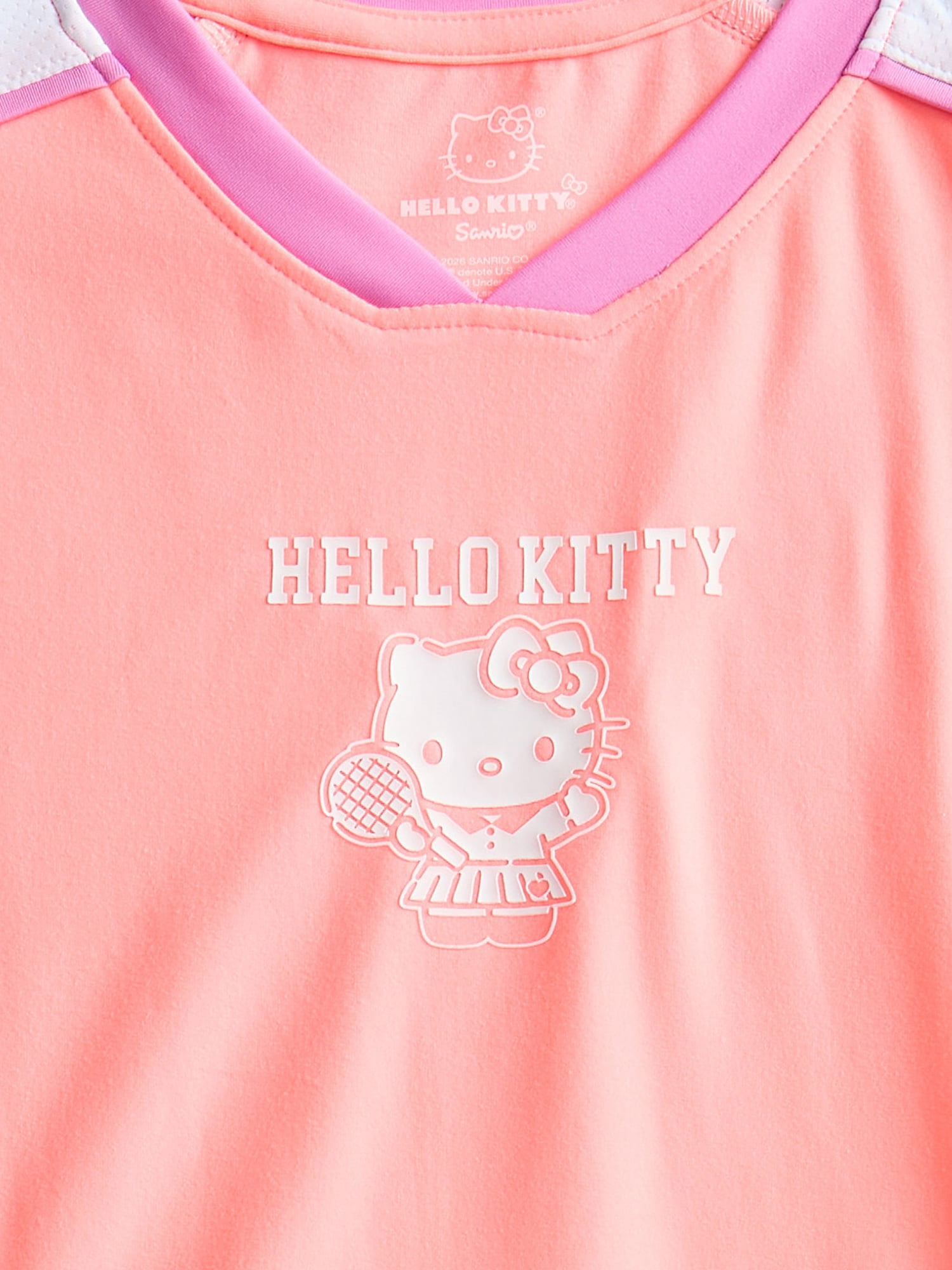 Hello Kitty Girls Active V-Neck Graphic Jersey with Short Sleeves, Sizes 4-12