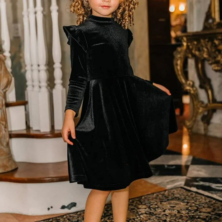 Twirly Dress Kids Black Velvet Dress BLACK VELVET TWIRL DRESS