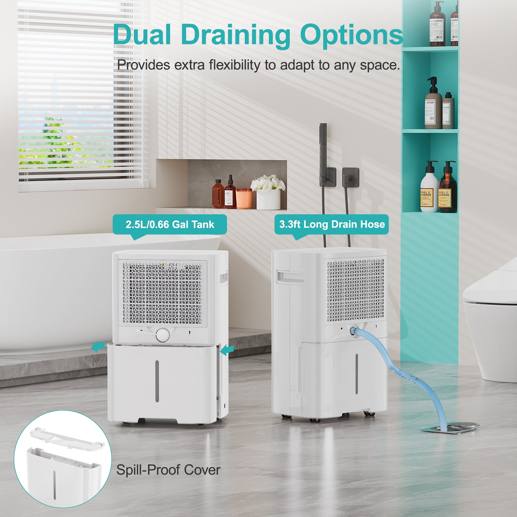 Kesnos 52 Pint Dehumidifier for Home & Basements, Energy Star, DOE 16 Pint, 4500 Sq. Ft, Continuous Drain Hose