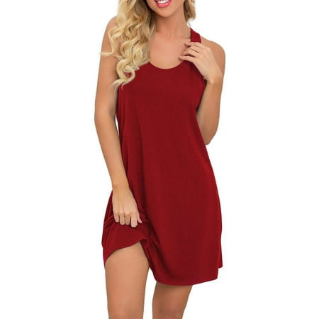 

Women s Summer Solid Color Round Neck Nightdress Sleeveless Dress Note Please Buy One Size Larger