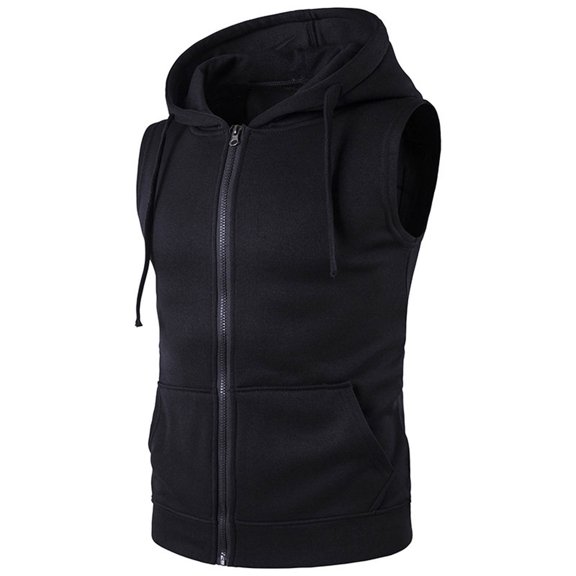 RYRJJ Men's Sleeveless Zip Up Hooded Workout Gym Tank Tops Lightweight Muscle Cut T Shirt Hoodie Zip-up Vests Jacket(Black,S)
