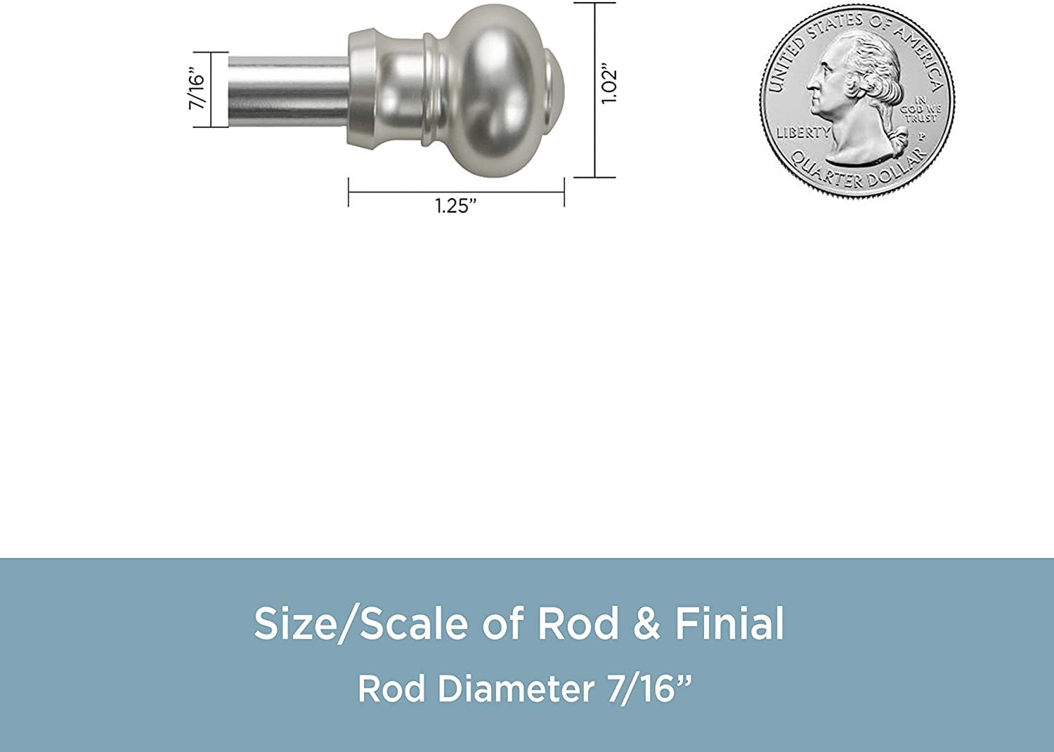 Kenney Ashby 7/16" Adjustable Decorative Caf Curtain Rod, Satin Silver, 48-84 inches